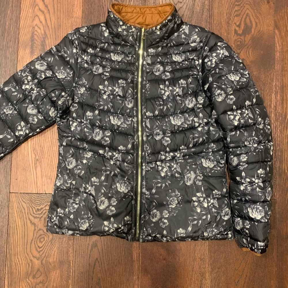 Reversible Insulated Puffer Jacket - Black Floral And - Gem